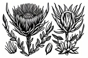 protea with gemsbok skull around fynbos tattoo idea