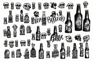 two skeleton arms have a toast with beer bottles tattoo idea