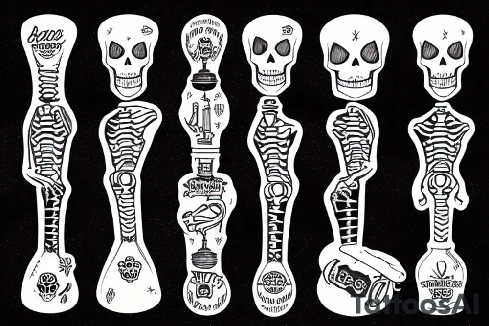 two skeleton arms have a toast with beer bottles tattoo idea