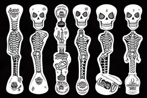 two skeleton arms have a toast with beer bottles tattoo idea