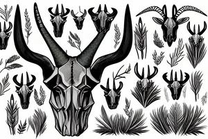 gemsbok skull with fynbos background tattoo idea