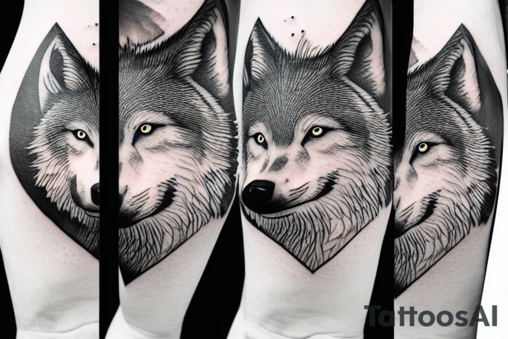 A wolf inverted in front of trees tattoo idea
