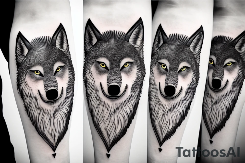 A wolf inverted in front of trees tattoo idea