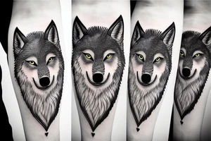 A wolf inverted in front of trees tattoo idea