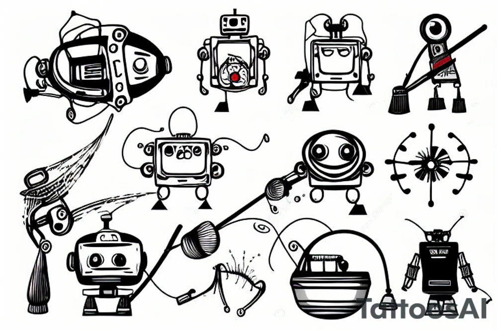a robot fishing tattoo idea