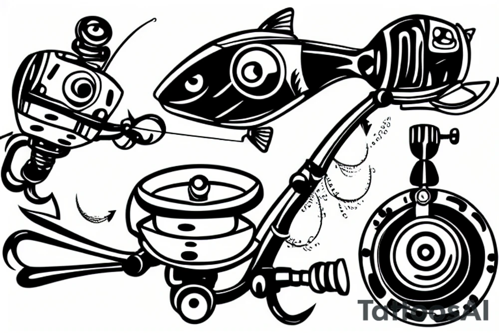 a robot fishing tattoo idea