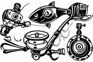 a robot fishing tattoo idea