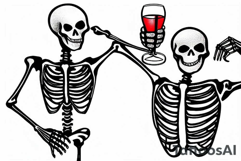 two skeleton having a toast tattoo idea