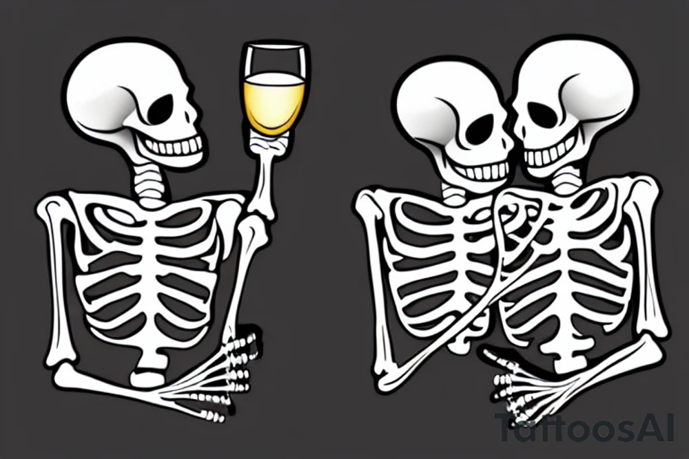two skeleton having a toast tattoo idea