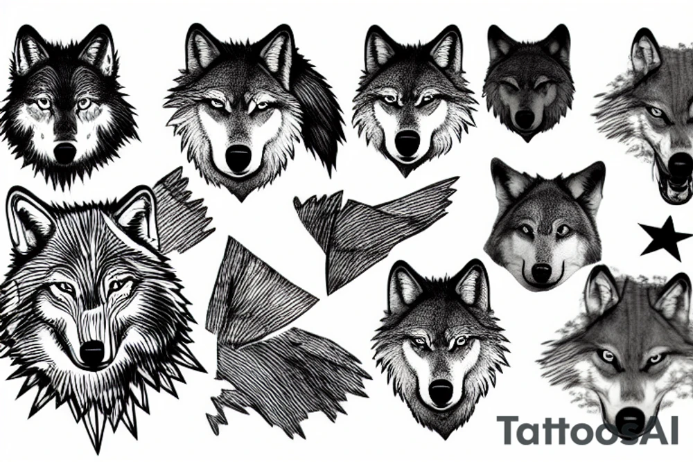 A wolf inverted in front of trees tattoo idea
