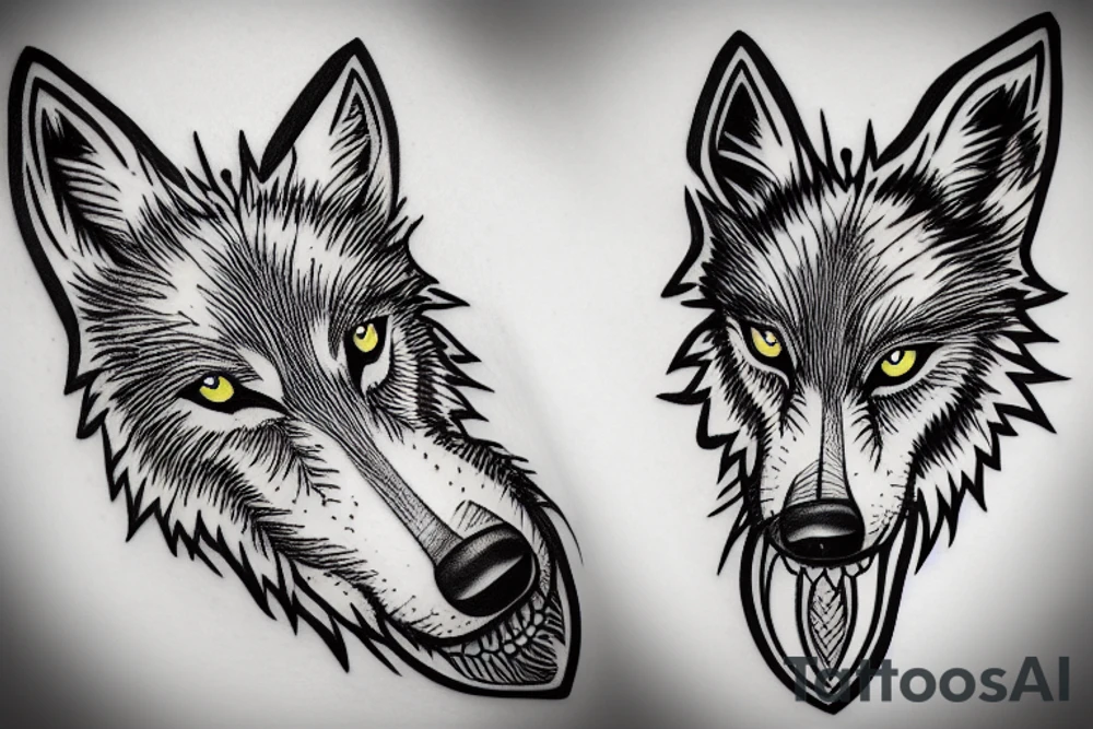 A wolf inverted in front of trees tattoo idea