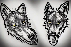 A wolf inverted in front of trees tattoo idea