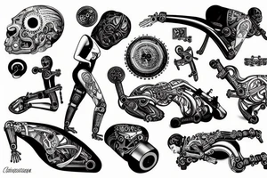 Biomechanic machine with the words Christopher and Caroline tattoo idea