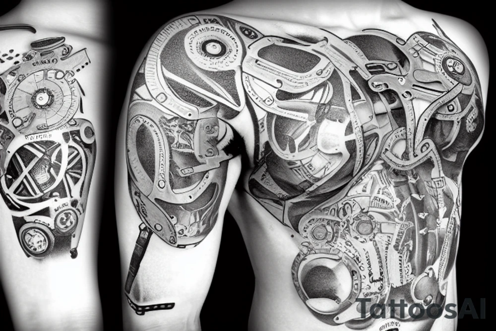 Biomechanic machine with the words Christopher and Caroline tattoo idea