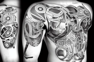 Biomechanic machine with the words Christopher and Caroline tattoo idea