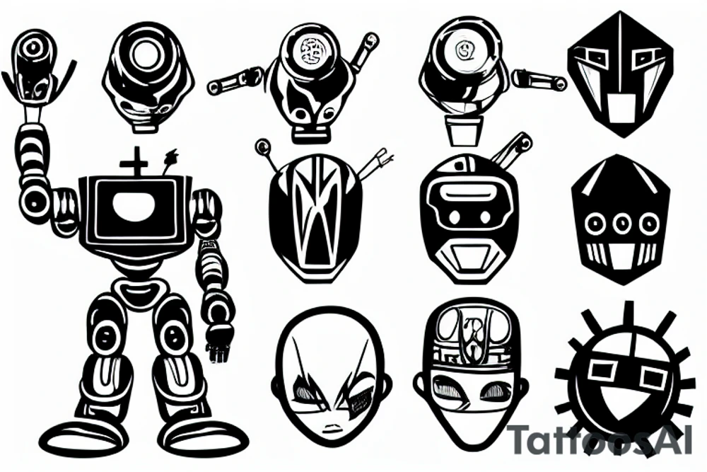a robot fighting crime tattoo idea