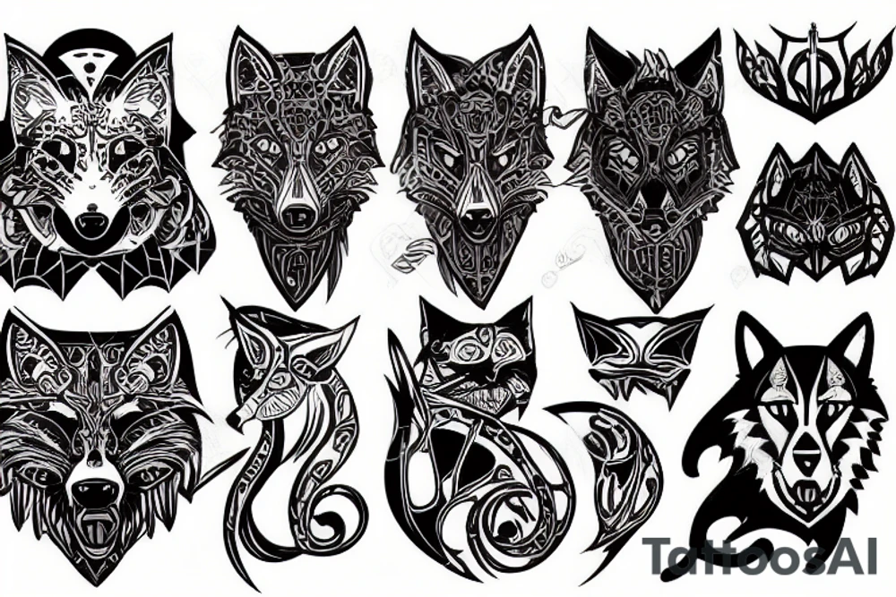 wolf and cat looking at MMA octagon tattoo idea