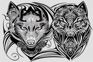 wolf and cat looking at MMA octagon tattoo idea