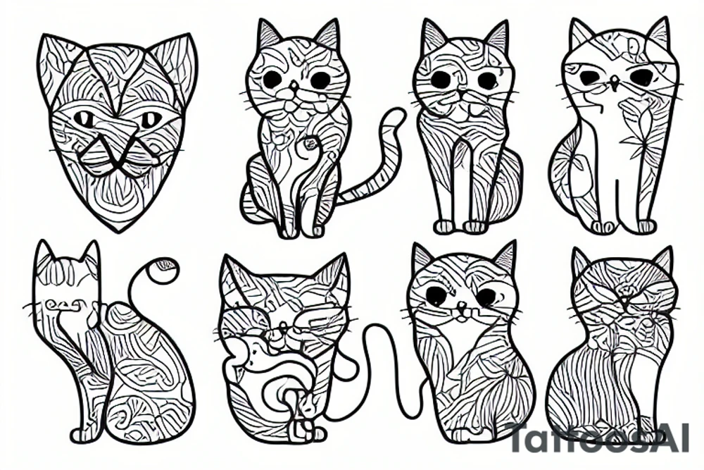 One line cat outline, sitting tattoo idea
