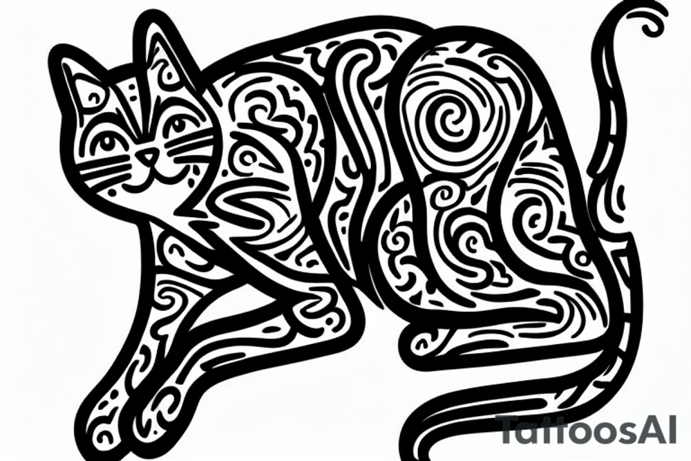 One line cat outline, sitting tattoo idea