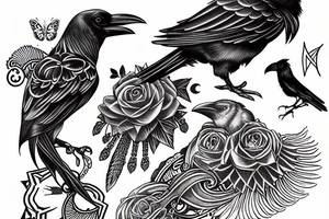 Sleeve with crow and raven with tophat tattoo idea
