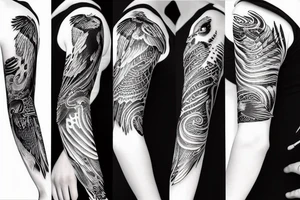 Sleeve with crow and raven with tophat tattoo idea