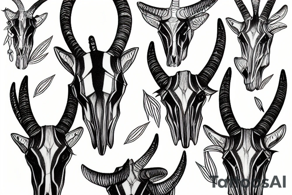 gemsbok skull wrapped in ferns tattoo idea