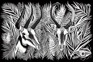 gemsbok skull wrapped in ferns tattoo idea