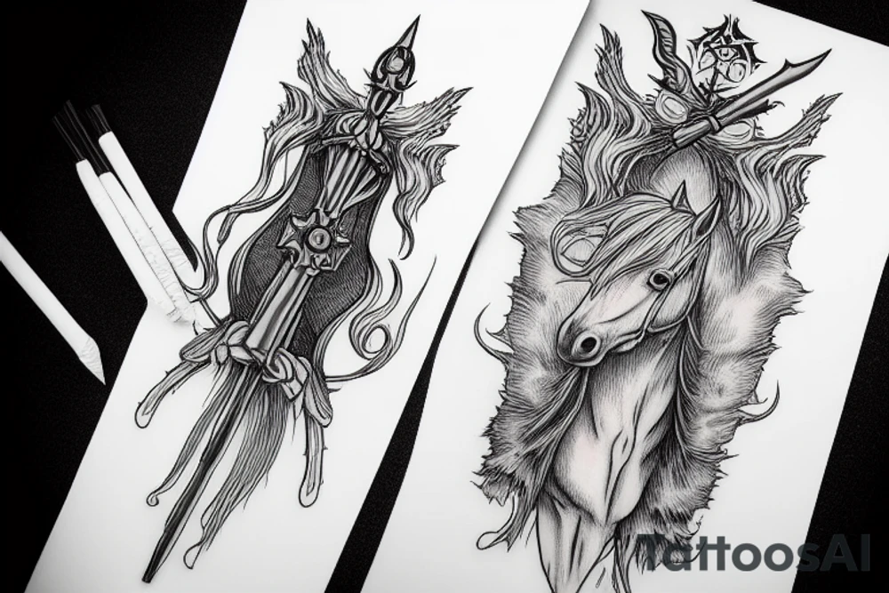 Hooded Death with a  scepter on a white horse tattoo idea