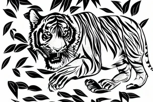 Tiger runs through bamboo forest tattoo idea