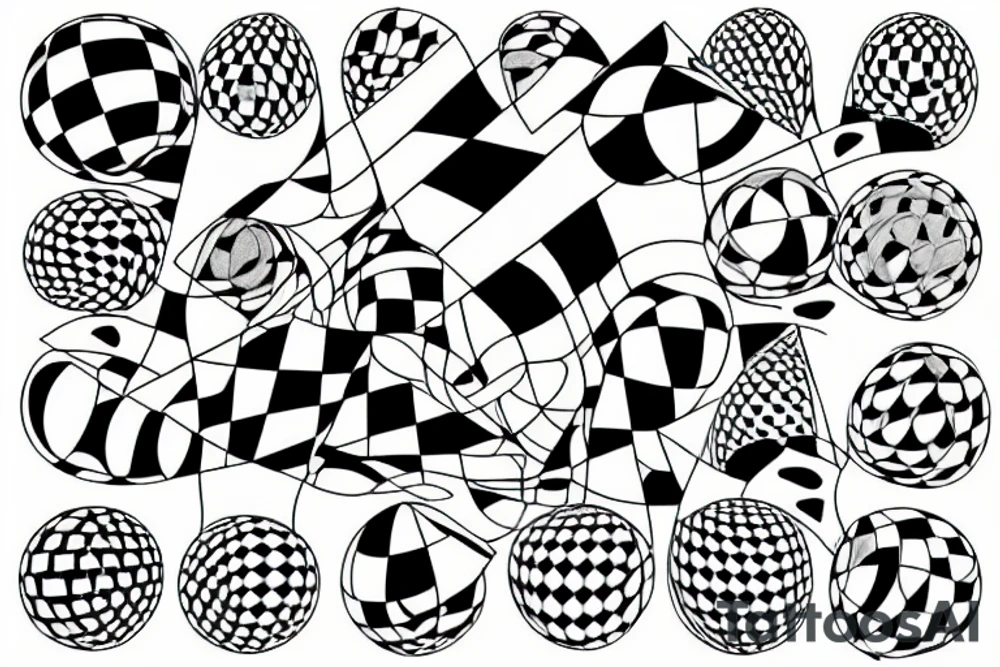 a warped Checkerboard with glass marbles on top tattoo idea