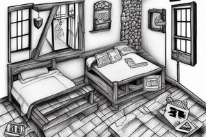 Room in a rustic cottage with a window tattoo idea
