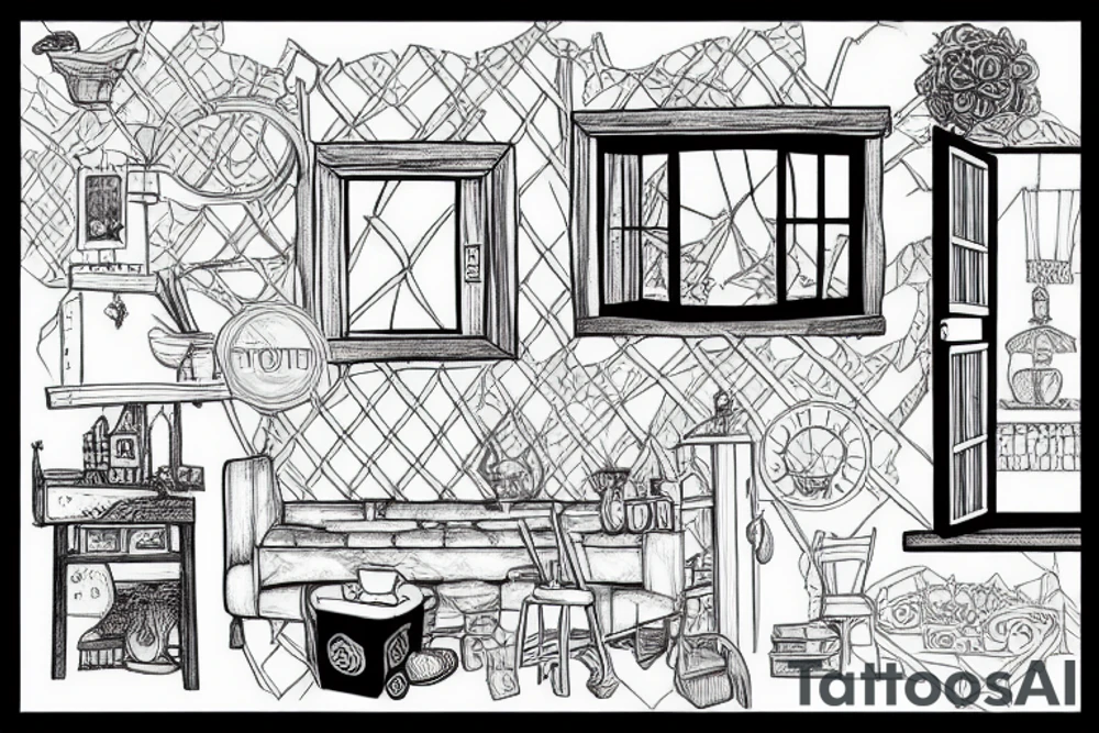 Room in a rustic cottage with a window tattoo idea