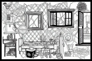 Room in a rustic cottage with a window tattoo idea