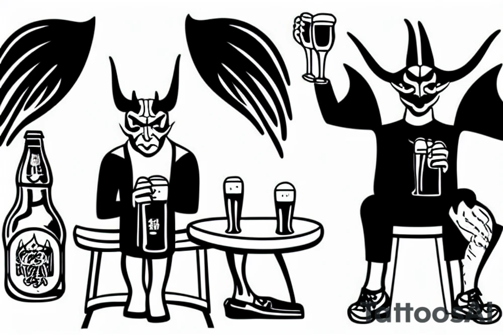 Satan having a beer in the bus-stop tattoo idea