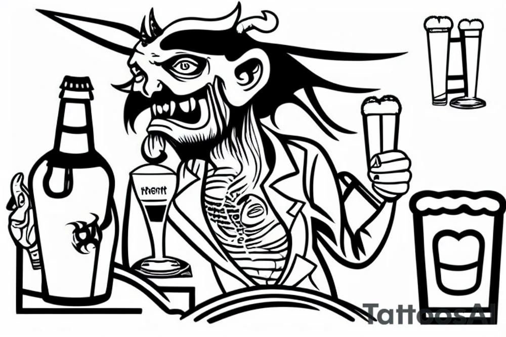 Satan having a beer in the bus-stop tattoo idea