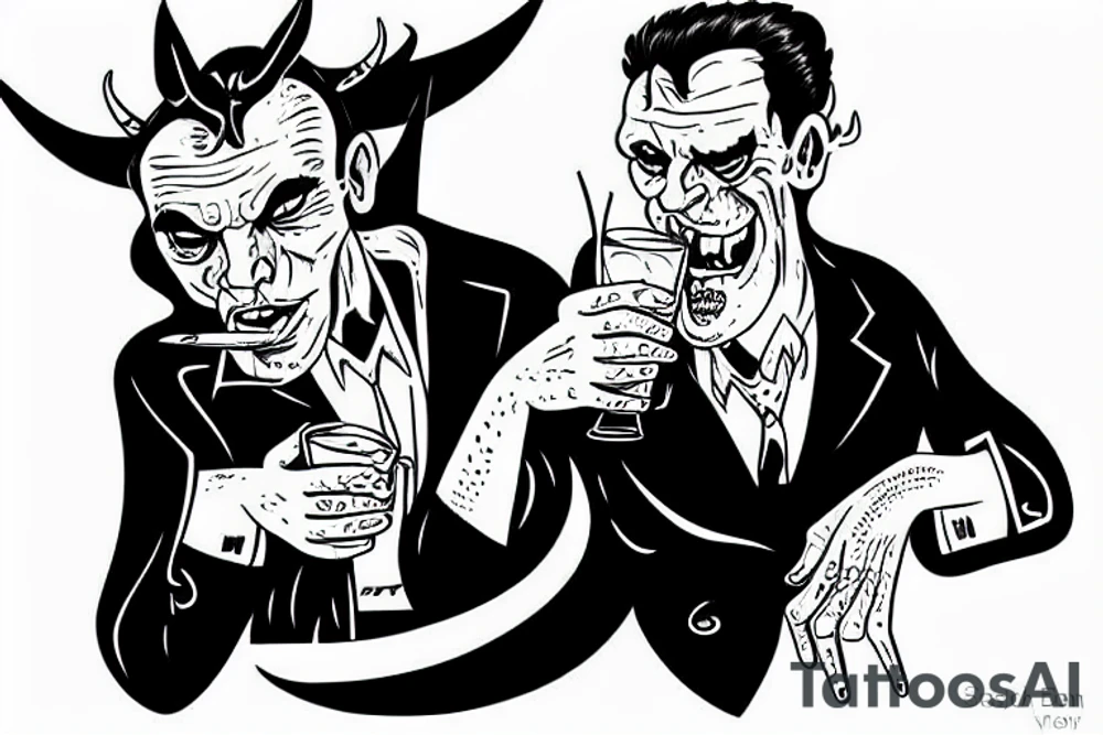 Satan having a beer in the bus-stop tattoo idea