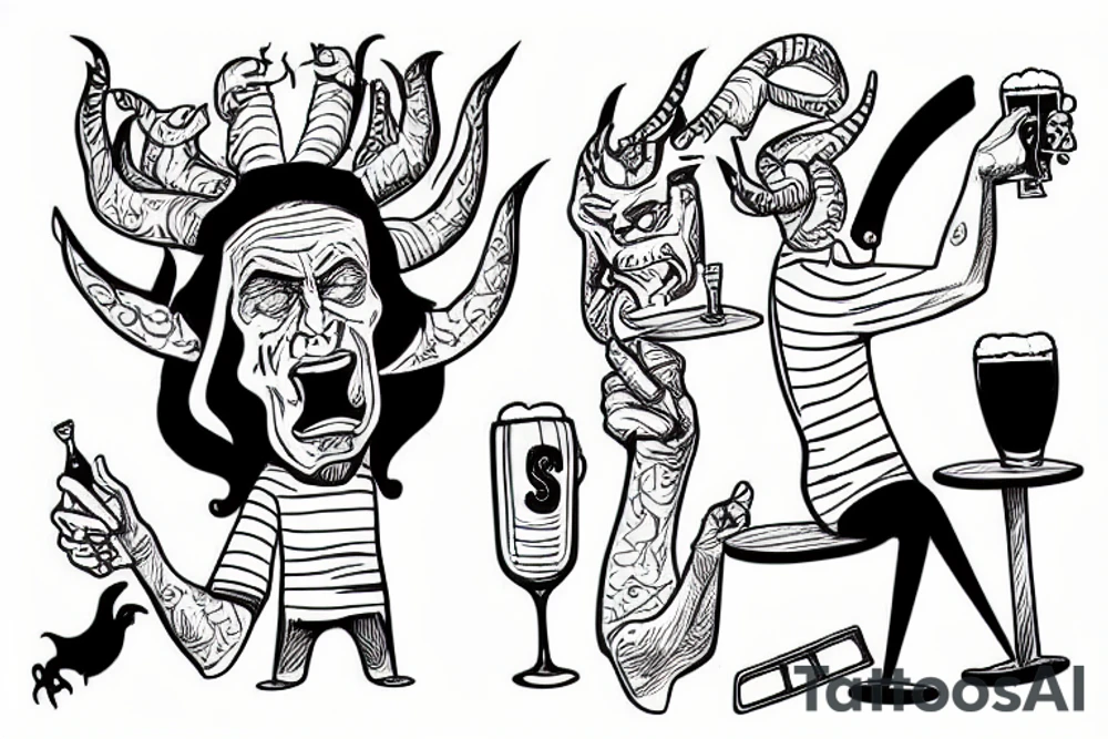 Satan having a beer in the bus-stop tattoo idea