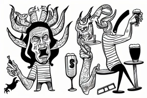 Satan having a beer in the bus-stop tattoo idea