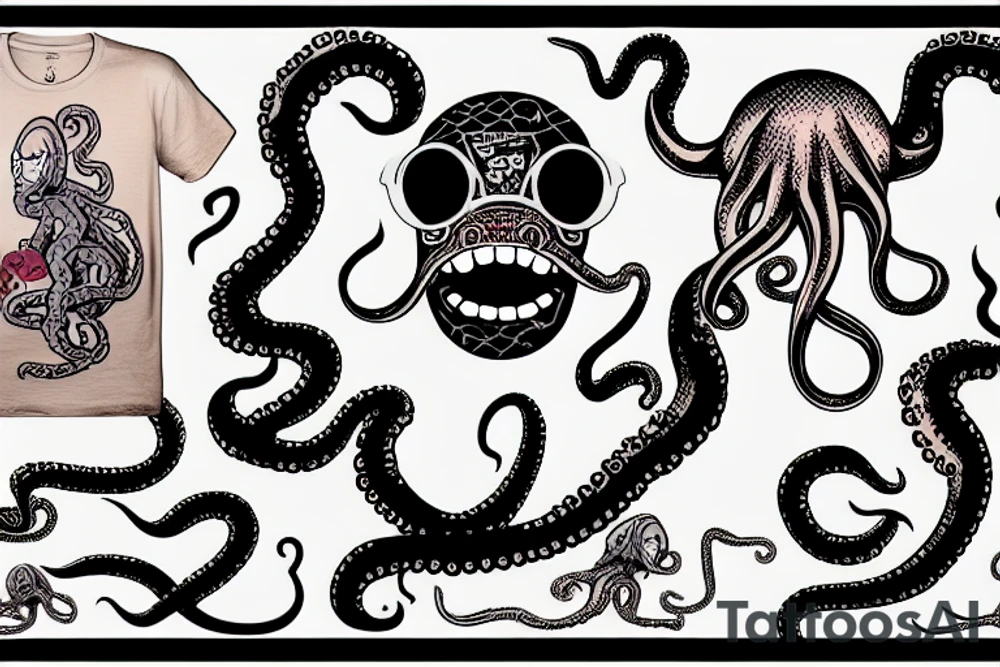 ugly octopuss wearing a messi t-shirt tattoo idea