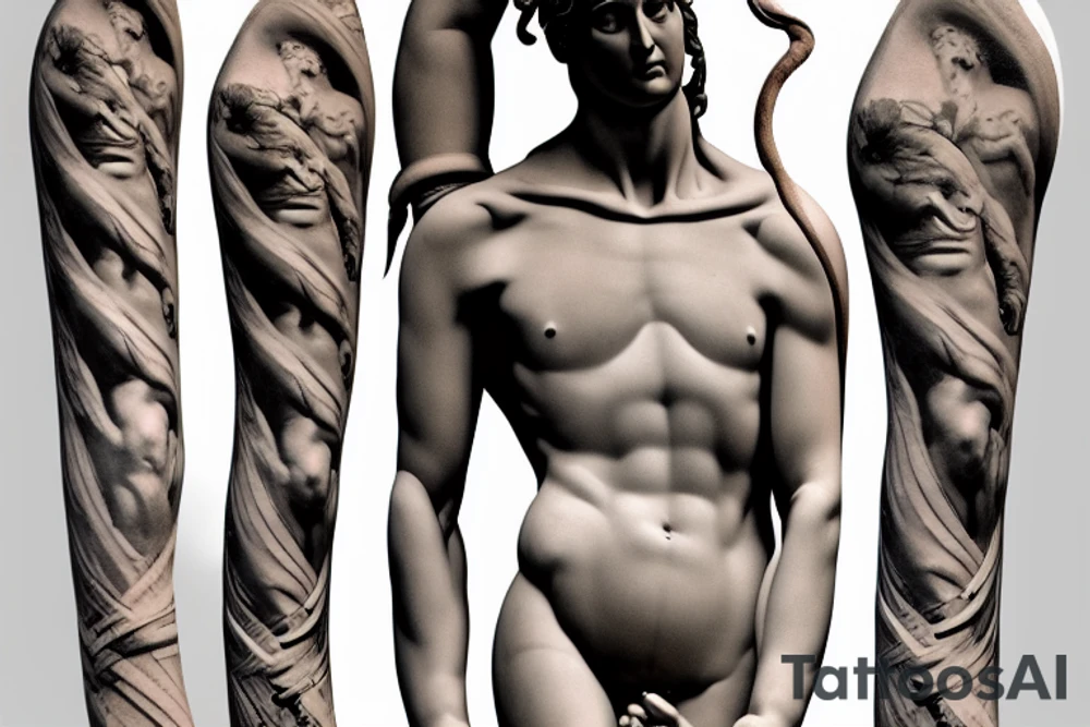 the David from Michelangelo under construction, surrounded by the golden-ratio tattoo idea