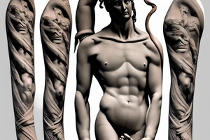 the David from Michelangelo under construction, surrounded by the golden-ratio tattoo idea