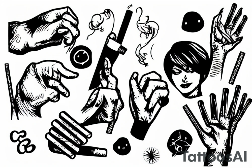 disembodied hand holding a match and a cigarette tattoo idea