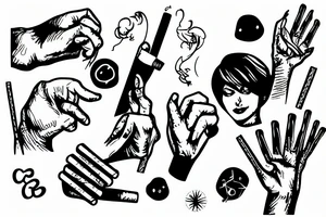 disembodied hand holding a match and a cigarette tattoo idea