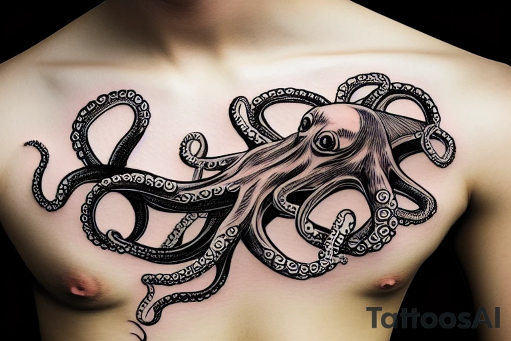 octopus running on the mountains tattoo idea