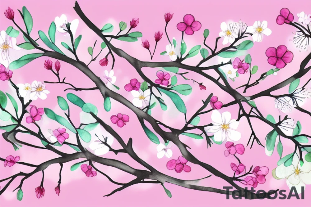 Sakura flowers on a branch pastel tones tattoo idea