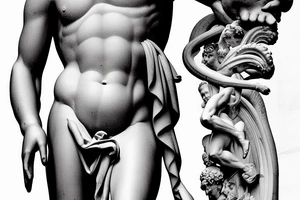 the David from Michelangelo under construction, surrounded by the golden-ratio tattoo idea