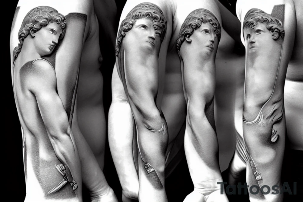 the David from Michelangelo under construction, surrounded by the golden-ratio tattoo idea