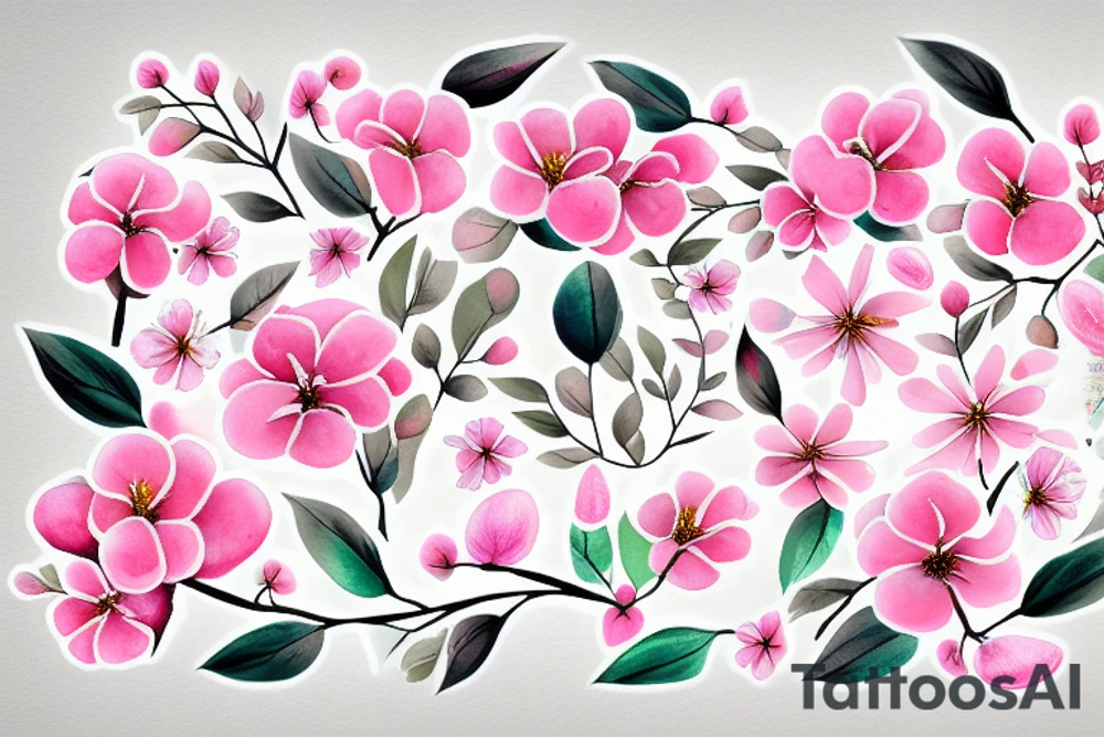 Sakura flowers on a branch pastel tones tattoo idea
