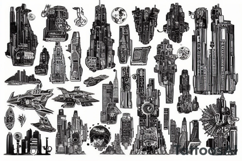 Map of a futuristic mega city tattoo idea